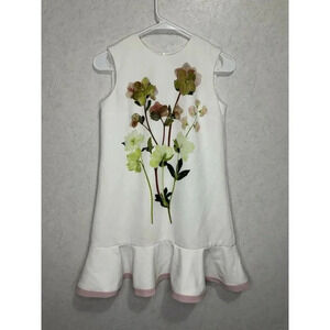 VICTORIA BECKHAM Target Floral Cream Mini Shift Dress Satin Ruffle Large